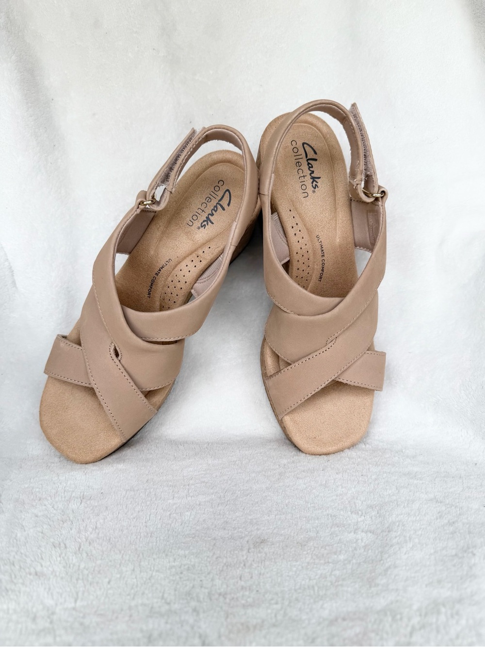 Clarks Women's Nerisa Grace Round Toe Wedge Sandals  Sand Nubuck Size 7M - Picture 6 of 13